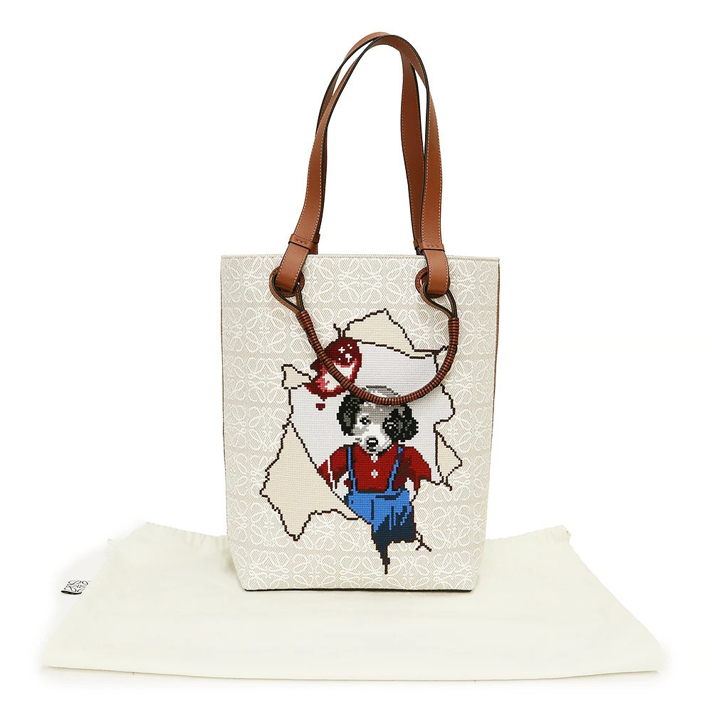 Loewe Puppy Tote Brainard Collaboration Joe Stitch Dog Handbag Anagram Cross